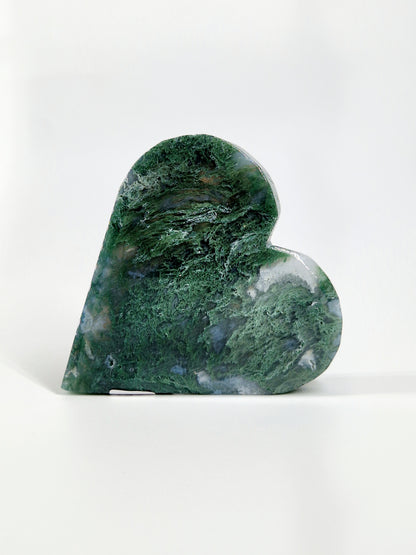 Green &amp; Blue Moss Agate Carved Hearts – A Symbol of Growth and Serenity