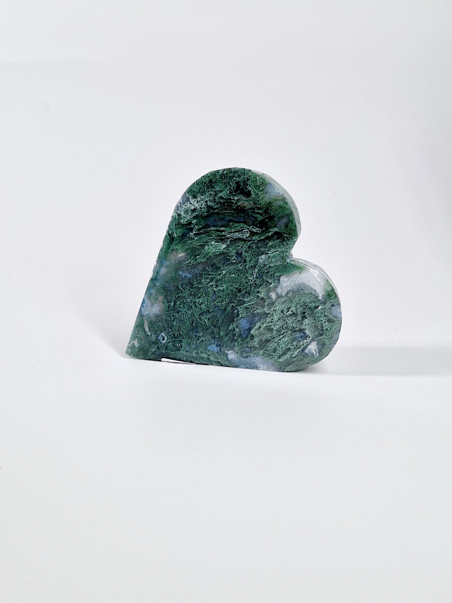 Green &amp; Blue Moss Agate Carved Hearts – A Symbol of Growth and Serenity