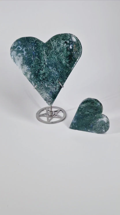 Green &amp; Blue Moss Agate Carved Hearts – A Symbol of Growth and Serenity