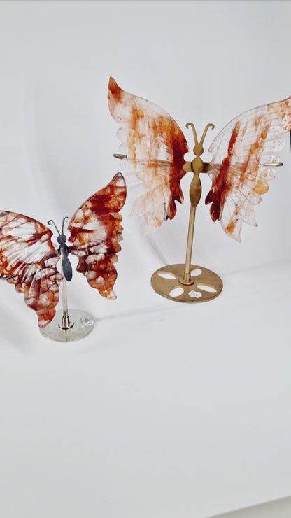 Fire Quartz Butterfly Wings on Stand – Hand-Carved Crystal Décor