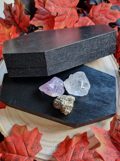 Hand-Painted Black Wooden Coffin Box - Halloween & Gothic Decor/Spellwork Box