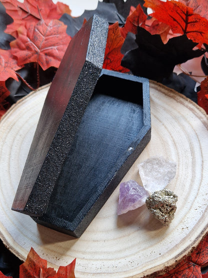 Hand-Painted Black Wooden Coffin Box - Halloween & Gothic Decor/Spellwork Box