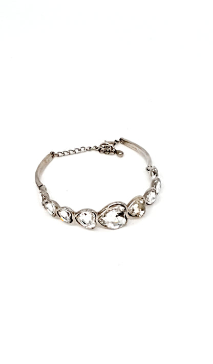 Elegant Silver-Plated Austrian Crystal Hearts Bracelet with 2-Inch Extender