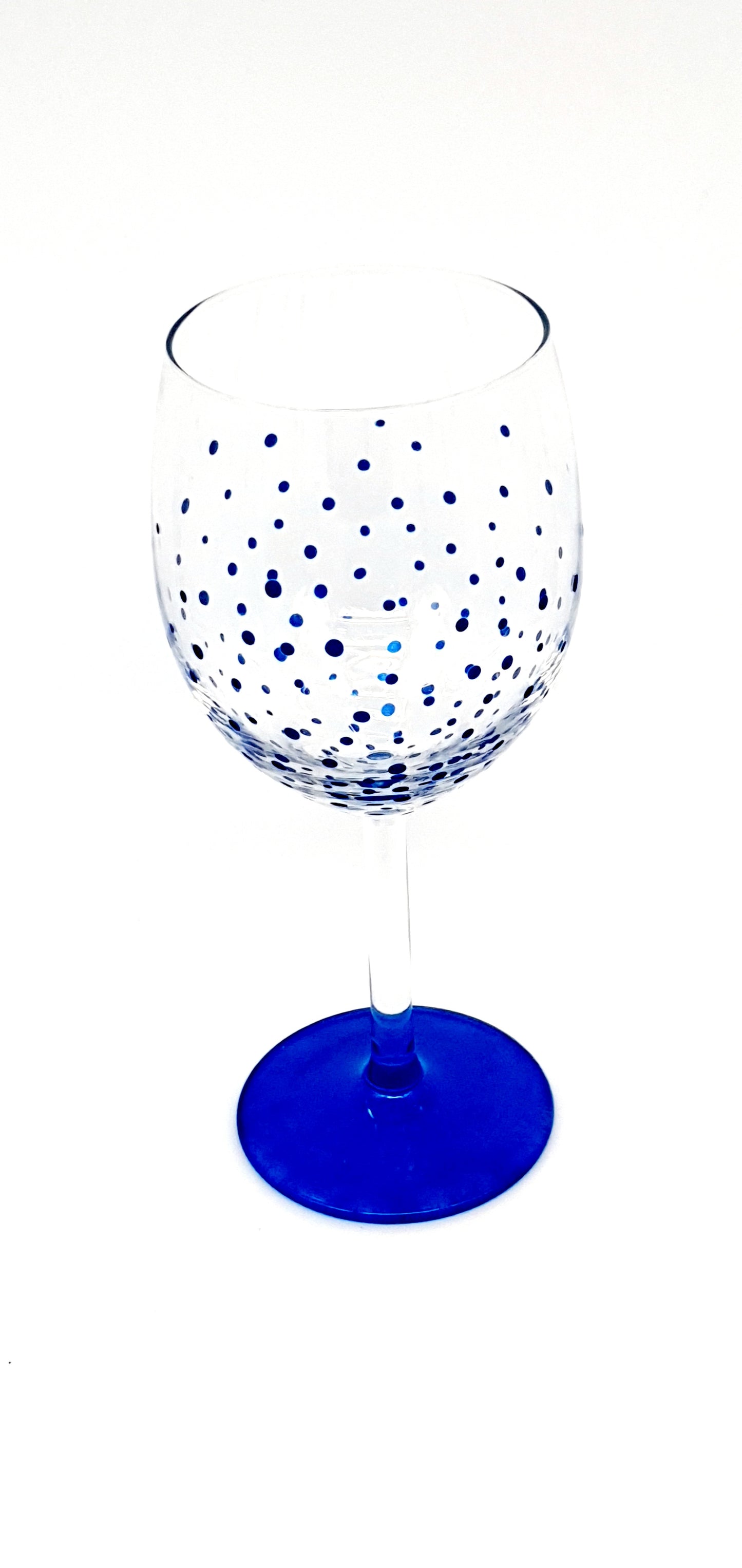 Hand Painted Blue Polka Dot Wine Glass