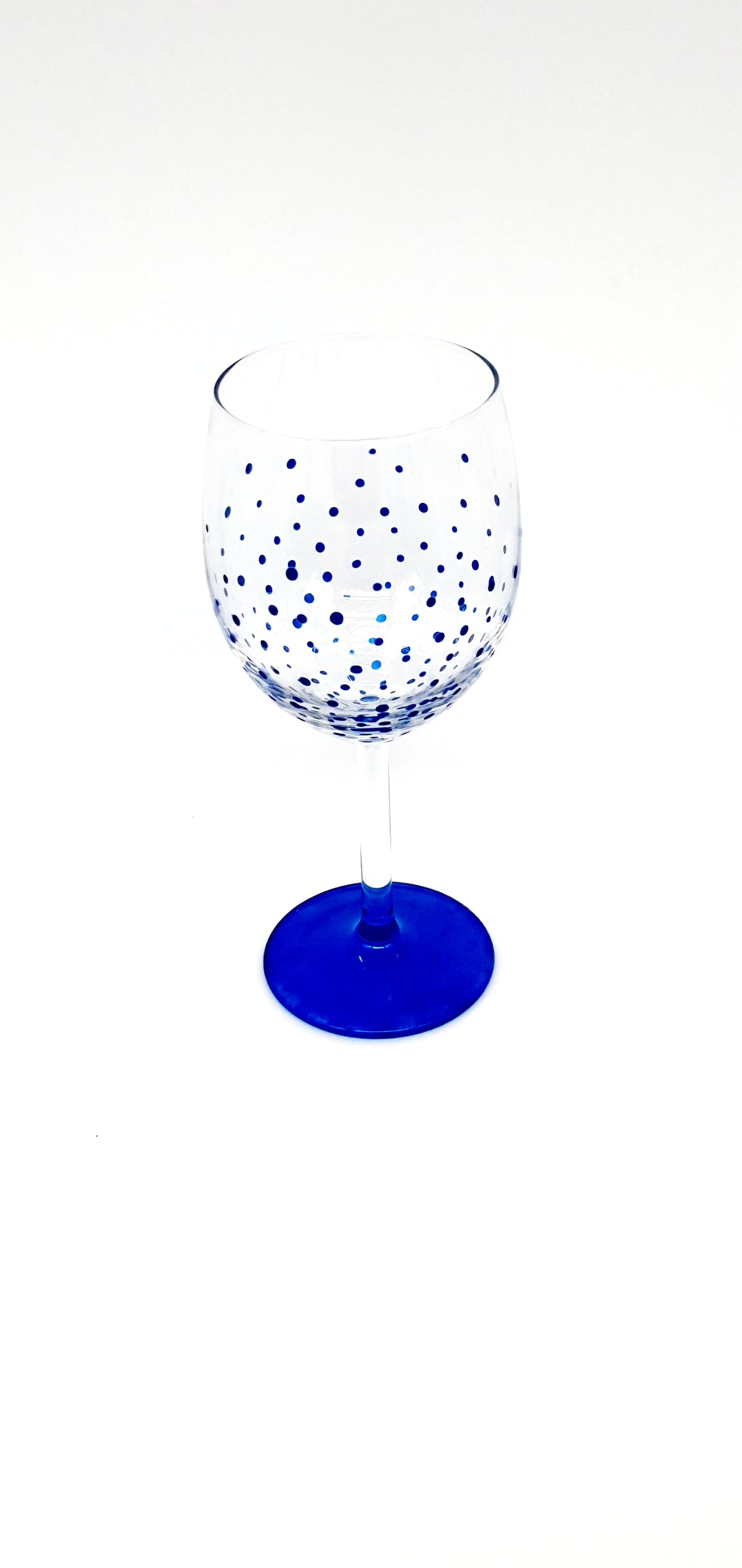 Hand Painted Blue Polka Dot Wine Glass