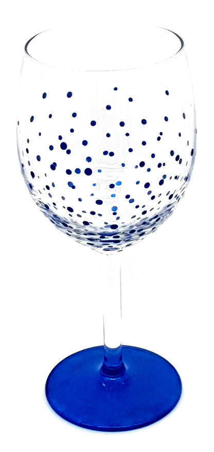 Hand Painted Blue Polka Dot Wine Glass