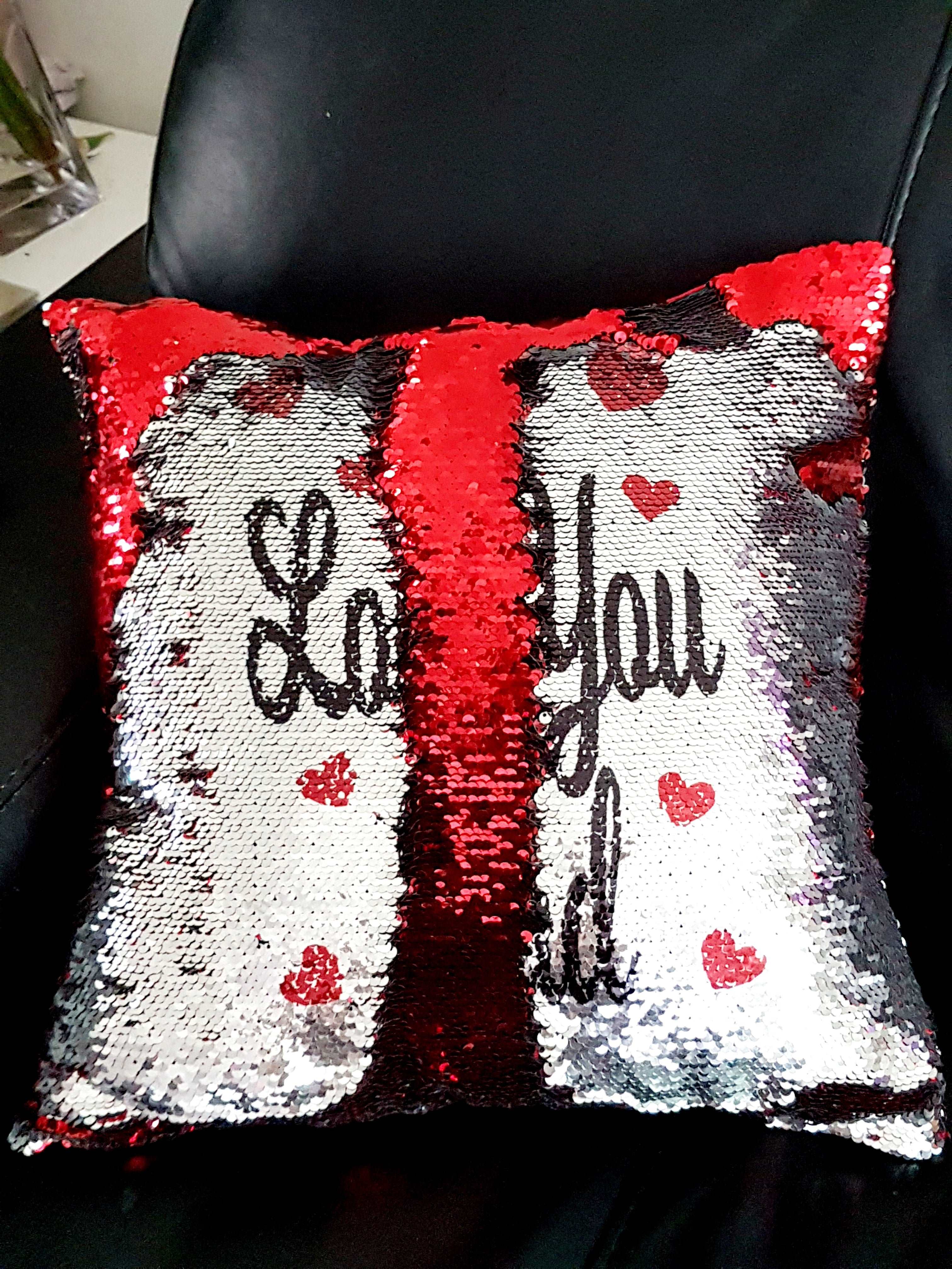 Personalised I love You Reversible Sequin Cushion Creative Gifting UK