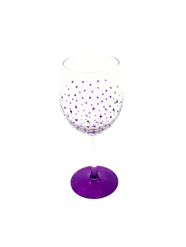 Hand Painted Purple Polka Dot Wine Glass