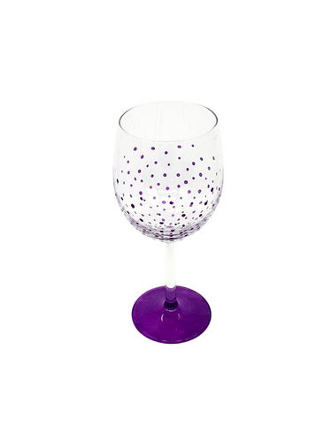 Hand Painted Purple Polka Dot Wine Glass