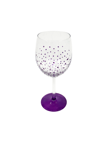 Hand Painted Purple Polka Dot Wine Glass