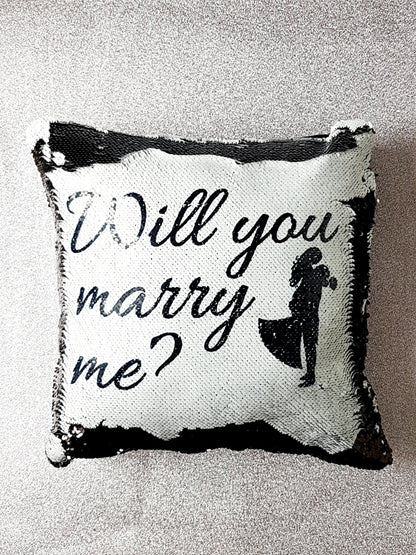 Valentines Will You Marry Me Reversible Sequin Cushion