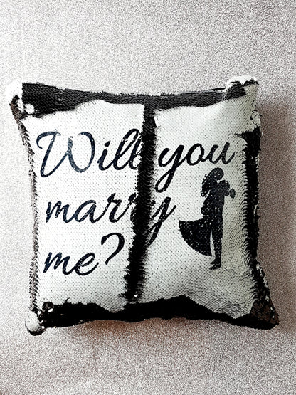 Valentines Will You Marry Me Reversible Sequin Cushion