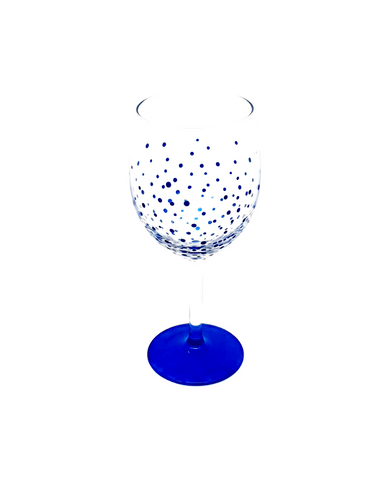 Hand Painted Blue Polka Dot Wine Glass