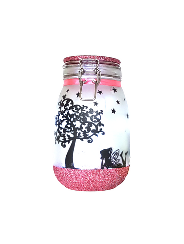 Mystical Glow Fairy Light Jar with Hand Frosted Glass and Glitter Base - Illuminate Your World with Enchantment