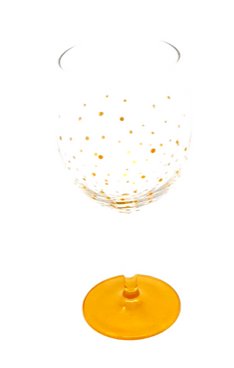Hand Painted Gold Polka Dot Wine Glass