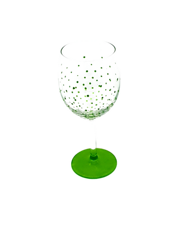Hand Painted Green Polka Dot Wine Glass