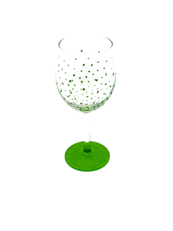 Hand Painted Green Polka Dot Wine Glass