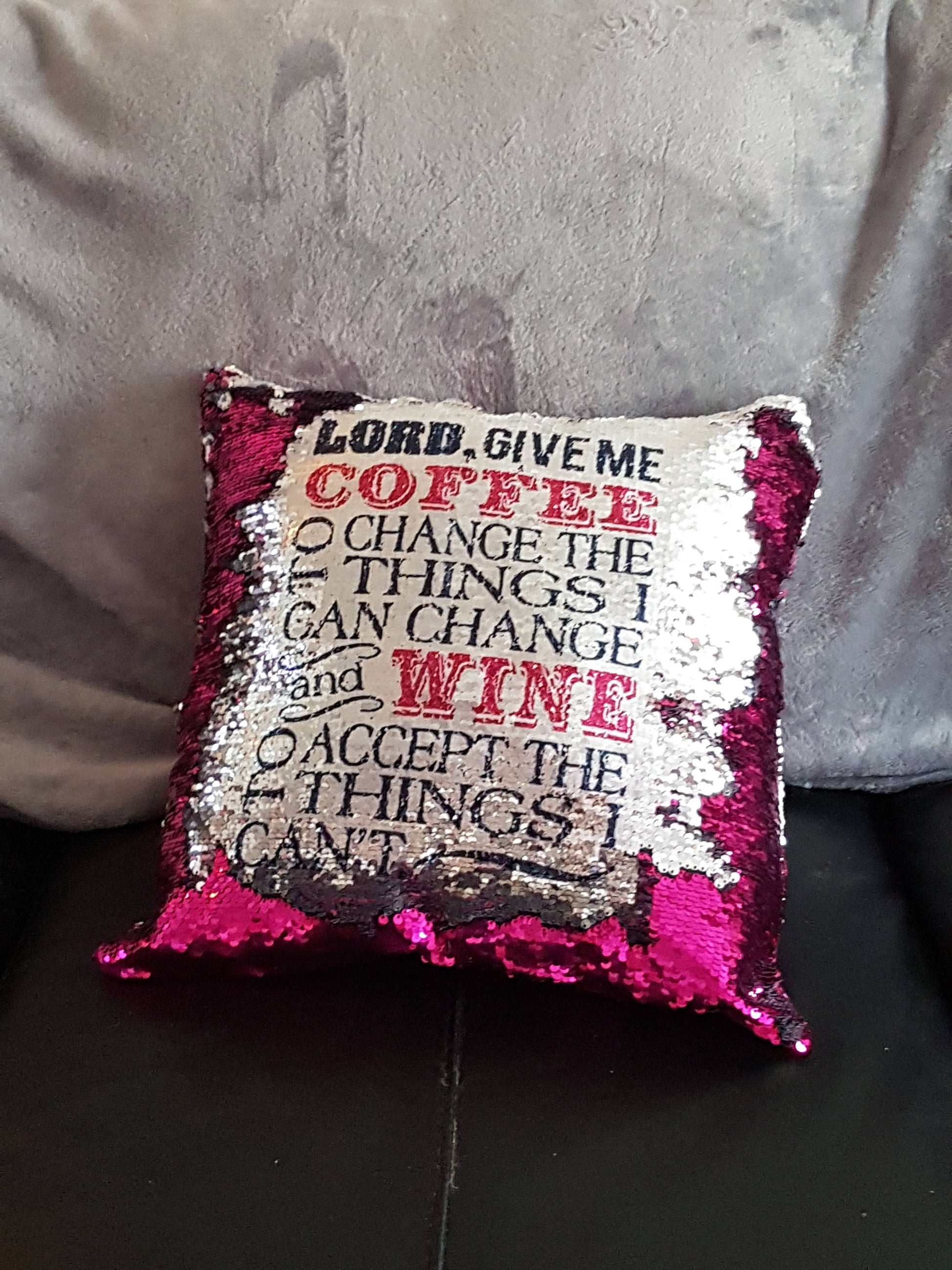 Reversible Sequin Cushion, Sequin Pillow, Hidden Message Pillow. Decorative Pillow, Wine Lovers Gifts,