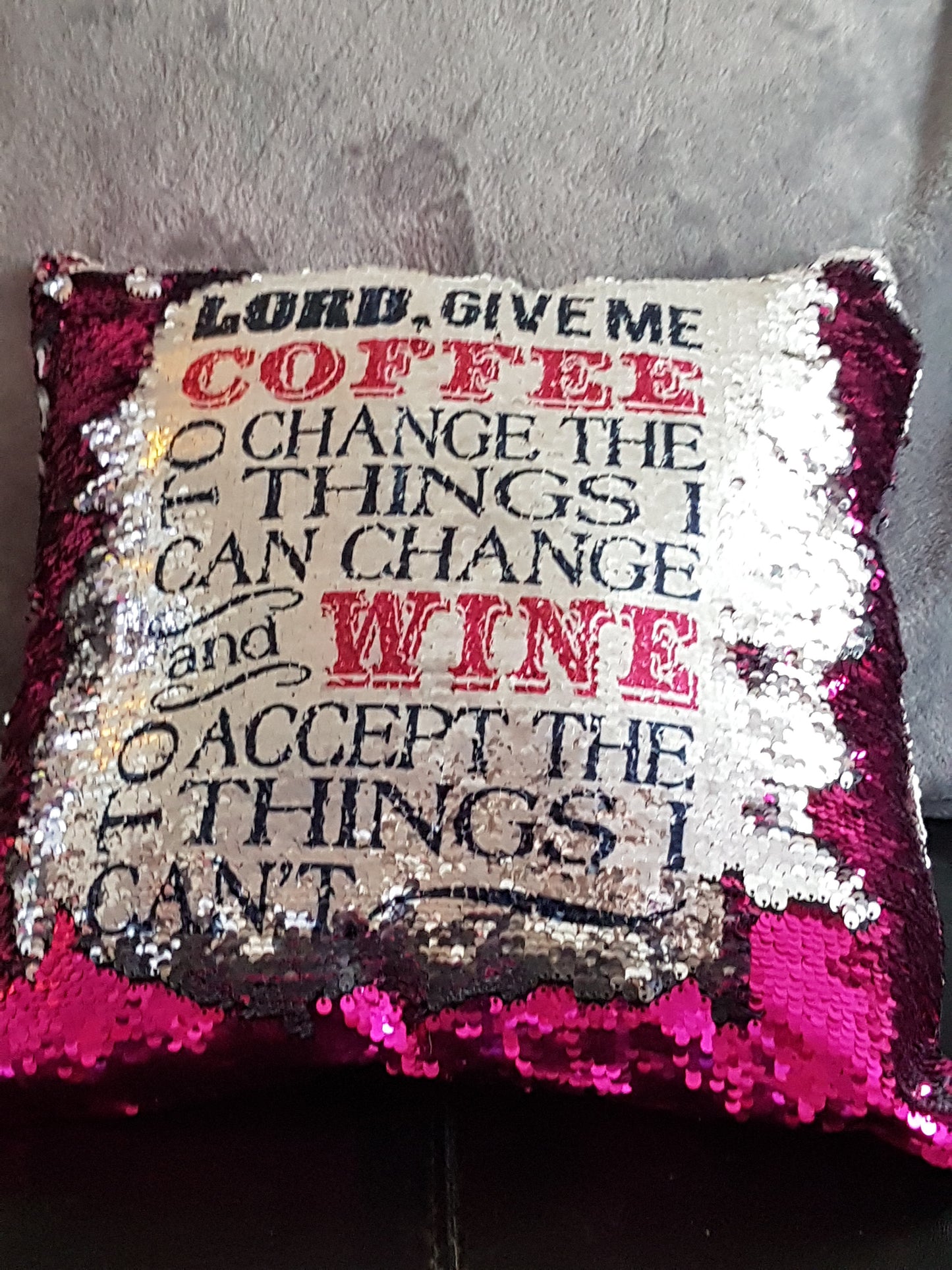 Reversible Sequin Cushion, Sequin Pillow, Hidden Message Pillow. Decorative Pillow, Wine Lovers Gifts,