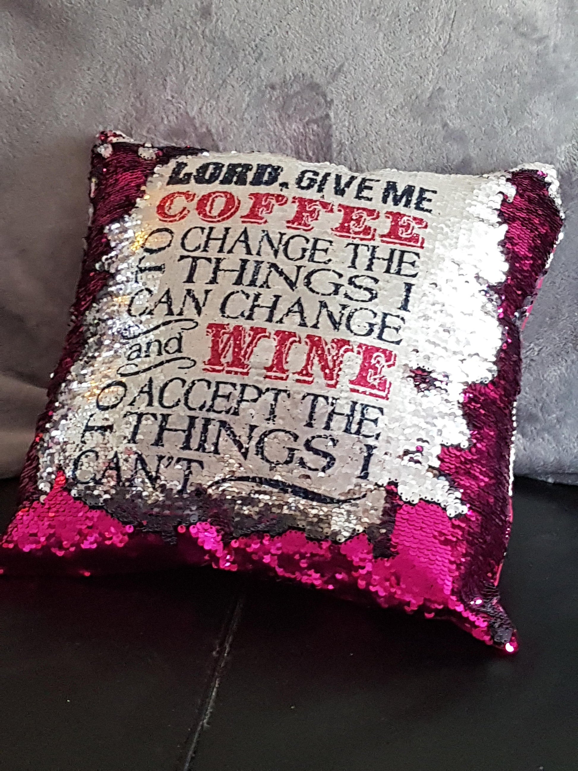 Reversible Sequin Cushion, Sequin Pillow, Hidden Message Pillow. Decorative Pillow, Wine Lovers Gifts,
