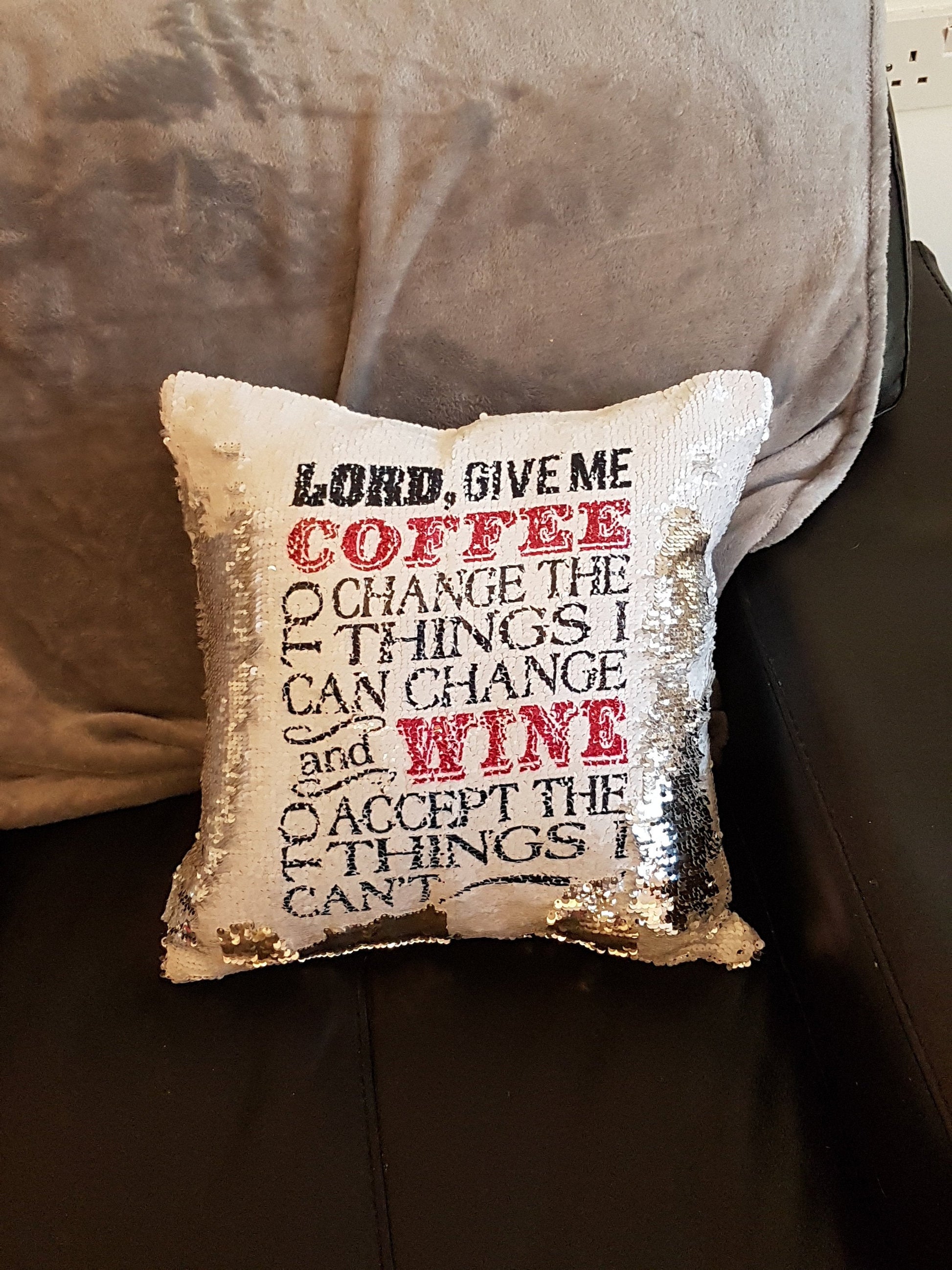 Reversible Sequin Cushion, Sequin Pillow, Hidden Message Pillow. Decorative Pillow, Wine Lovers Gifts,