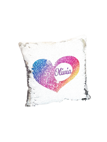Personalised Rainbow Heart Reversible Sequin Cushion
