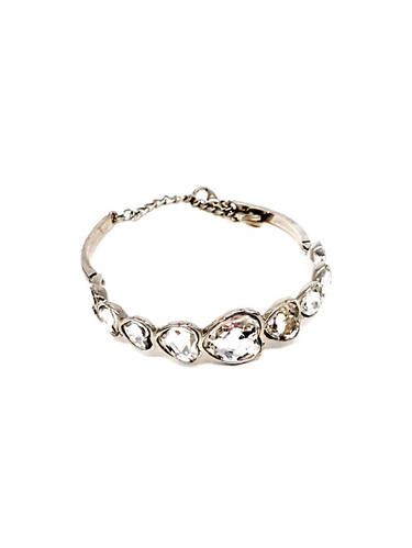 Elegant Silver-Plated Austrian Crystal Hearts Bracelet with 2-Inch Extender