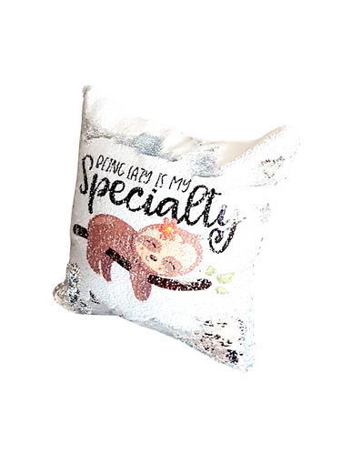 Sleepy Sloth Reversible Sequin Cushion
